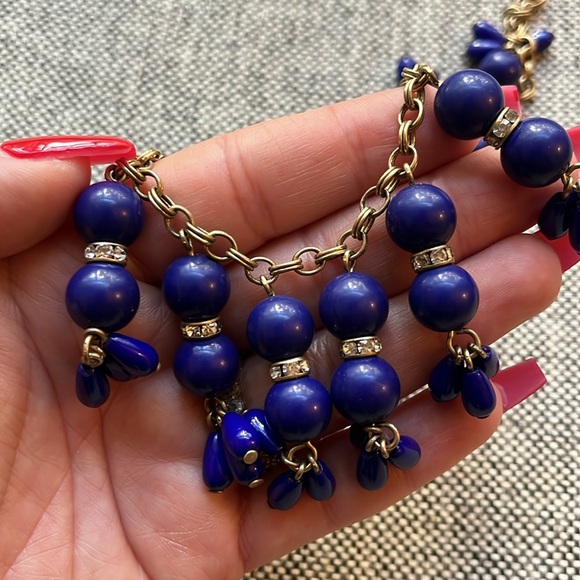 🔹 Vintage J. Crew Royal Blue, Gold and Rhinestone Statement Necklace 🔹 - Picture 13 of 17